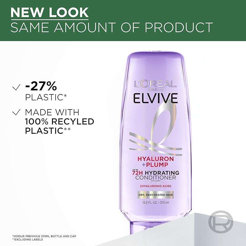 L'Oreal Paris Elvive Hyaluron Plump Hydrating Conditioner for Dehydrated, Dry Hair Infused with Hyaluronic Acid Care Complex, Paraben-Free, 12.6 Fl Oz - Image 6