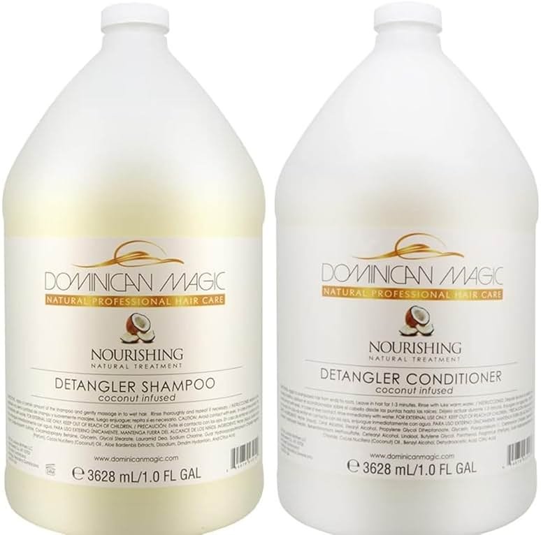 Dominican Magic Coconut Detangler Shampoo and Conditioner - Natural Hydrating Shampoo and Conditioner with Coconut Oil and Aloe Vera for Dry Hair, (1 Gal x 2) - Product Image