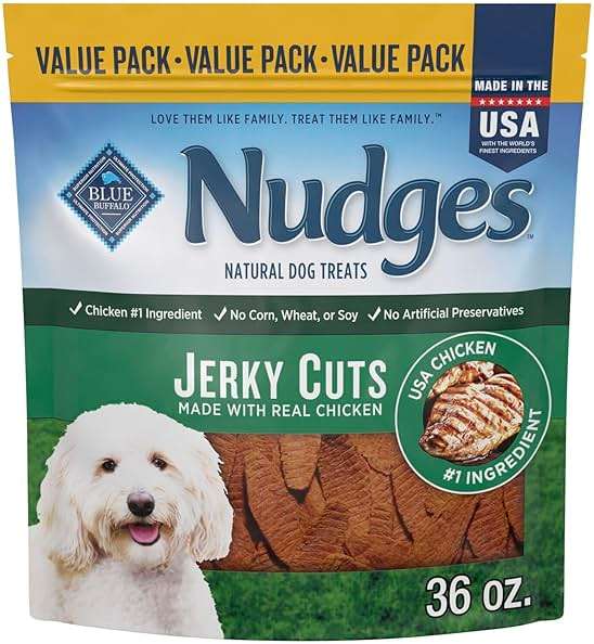 Blue Buffalo Nudges Chicken Jerky Cuts Natural Dog Treats, Tender & Meaty Dog Snacks, Healthy Reward or Training Treat, Made in the USA with Real Chicken, No Artificial Preservatives, 36 oz. - Image 1
