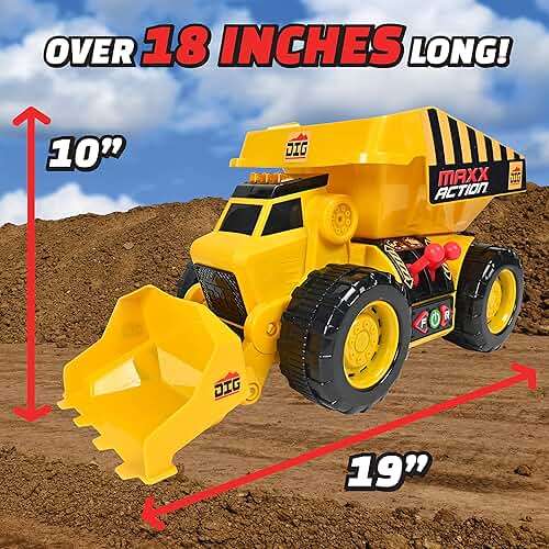 Maxx Action 19'’ 2-N-1 Motorized Dig Rig – Excavator and Dump Truck Toy with Joystick Control for Toddlers | Gift for Kids 3+ | Lights, Sounds & Interactive Construction Vehicle, Batteries Included - Image 2