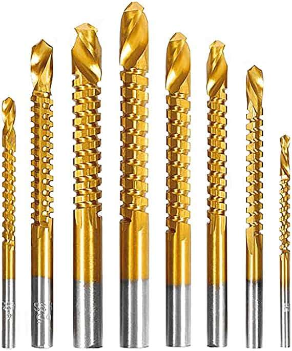 YUENTOEN Twist Drill Bits, 8Pcs Serrated Drill Bit Set, Titanium Coated HSS Sharp 3-10mm Serrated Side Cutting Drill Bit, Round Shank,Wood Drill bit, Hole Holesaw Tool for Plastic Metal Wood Hole - Image 1