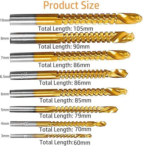 YUENTOEN Twist Drill Bits, 8Pcs Serrated Drill Bit Set, Titanium Coated HSS Sharp 3-10mm Serrated Side Cutting Drill Bit, Round Shank,Wood Drill bit, Hole Holesaw Tool for Plastic Metal Wood Hole - Image 4