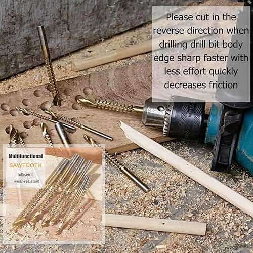 YUENTOEN Twist Drill Bits, 8Pcs Serrated Drill Bit Set, Titanium Coated HSS Sharp 3-10mm Serrated Side Cutting Drill Bit, Round Shank,Wood Drill bit, Hole Holesaw Tool for Plastic Metal Wood Hole - Image 6