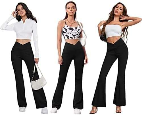 DLOODA Women's Flare Leggings with Pockets Crossover High Waisted Bootcut Yoga Pants Tummy Control Bell Bottom Leggings - Image 3