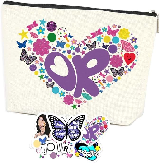 Rodrigo Sour OR Makeup Bag Gift Sour Album Cosmetic Bag 5pcs Stickers Musical Lyrics Fans Gift Makeup Zipper Pouch Bag For Women Girls Music Singer Song Gift - Product Image