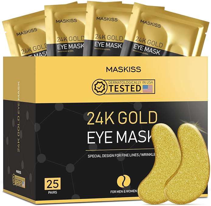 Maskiss 24k Gold Under Eye Patches (25 Pairs), eye mask, Collagen Skin Care Products, Eye Patches for Puffy Eyes, eye masks for dark circles and puffiness - Image 1