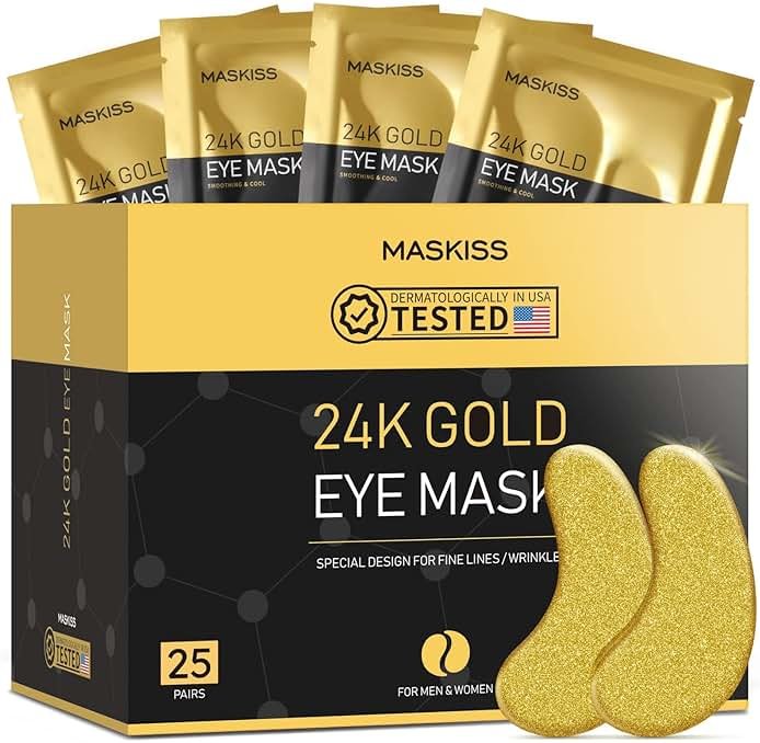 Maskiss 24k Gold Under Eye Patches (25 Pairs), eye mask, Collagen Skin Care Products, Eye Patches for Puffy Eyes, eye masks for dark circles and puffiness - Product Image