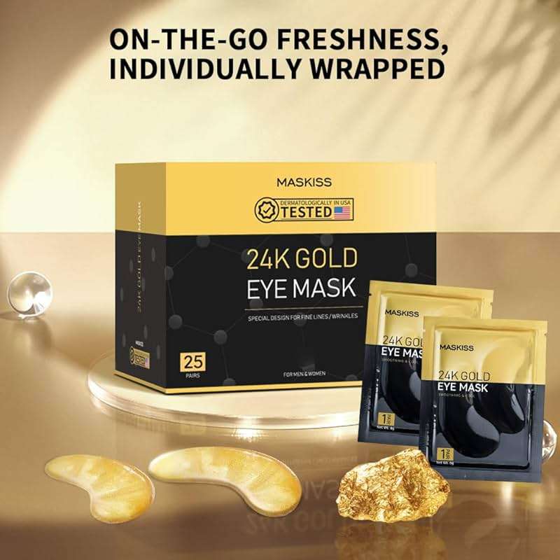 Maskiss 24k Gold Under Eye Patches (25 Pairs), eye mask, Collagen Skin Care Products, Eye Patches for Puffy Eyes, eye masks for dark circles and puffiness - Image 9
