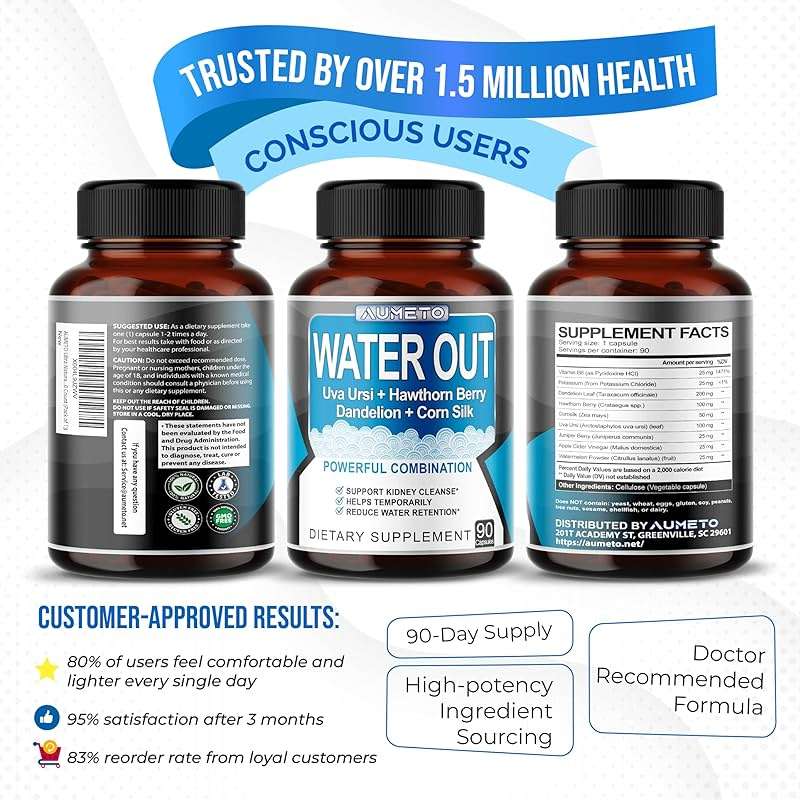 AUMETO Ultra Natural Water Out Pills with Uva Ursi Hawthorn Berry Dandelion Corn Silk - Full Body Cleanse and Kidney & Stomach Support (90 Count (Pack of 1)) - Image 9