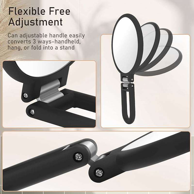 CLSEVXY Magnifying Handheld Mirror Double Sided, 1X 15X Magnification Hand Mirrors, Travel Folding Hand Held Mirror, 360°Rotation Pedestal Makeup Vanity Mirror - Image 4