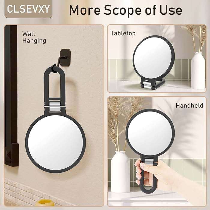CLSEVXY Magnifying Handheld Mirror Double Sided, 1X 15X Magnification Hand Mirrors, Travel Folding Hand Held Mirror, 360°Rotation Pedestal Makeup Vanity Mirror - Image 5