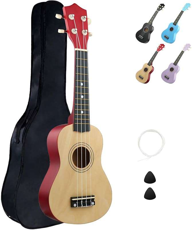 LXS Soprano Ukulele Kids Ukulele for Beginners - 21" Small Guitar Ukulele with Gig Bag, Standby String, Picks and Primary Tutorial (Wood Color) - Image 1