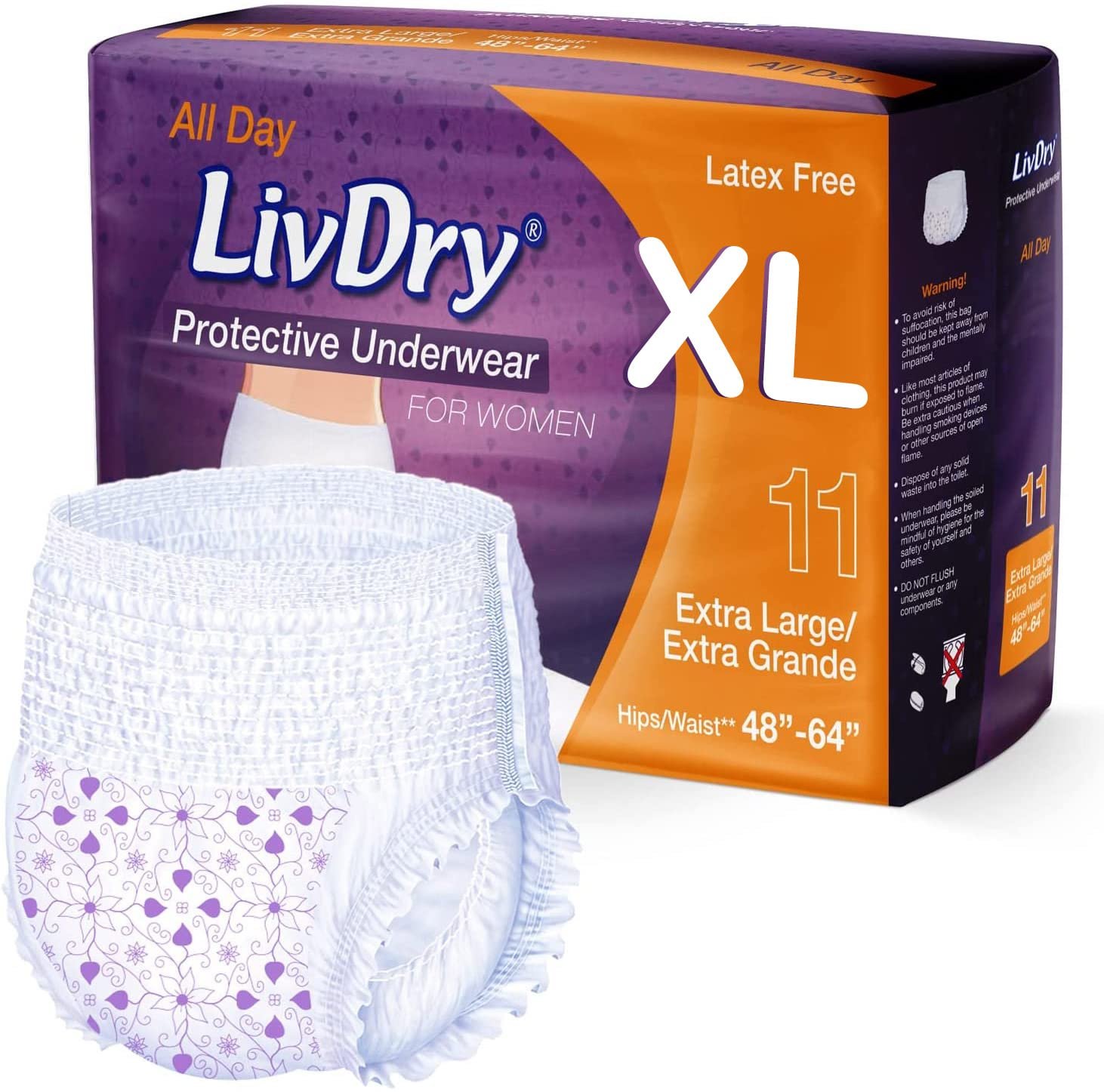 Livdry XL Adult Diapers Women Overnight, Ultimate Max Absorbency, All Day or Night Protection, Extra Large (11 Count) - Product Image