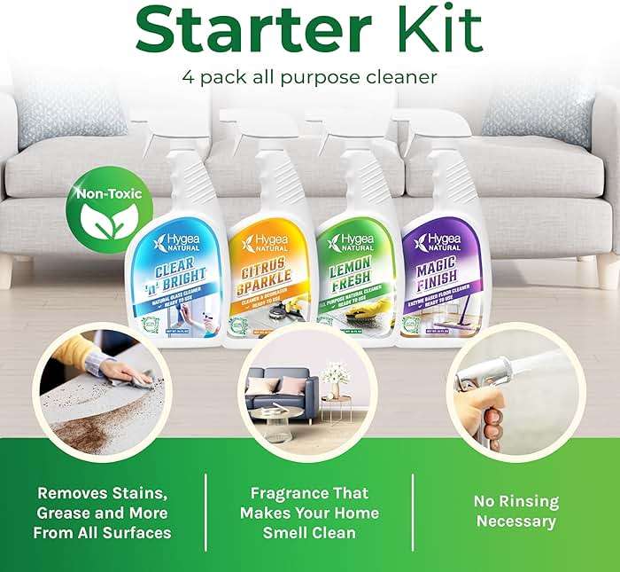 Hygea Natural Cleaning Supplies Kit All Purpose Cleaners, Citrus Degreaser, Floor and Tile Cleaner, Window, Glass and Mirror Cleaner- No Harsh Chemicals, Family safe - 4 Pack 24 oz Sprays - Image 2