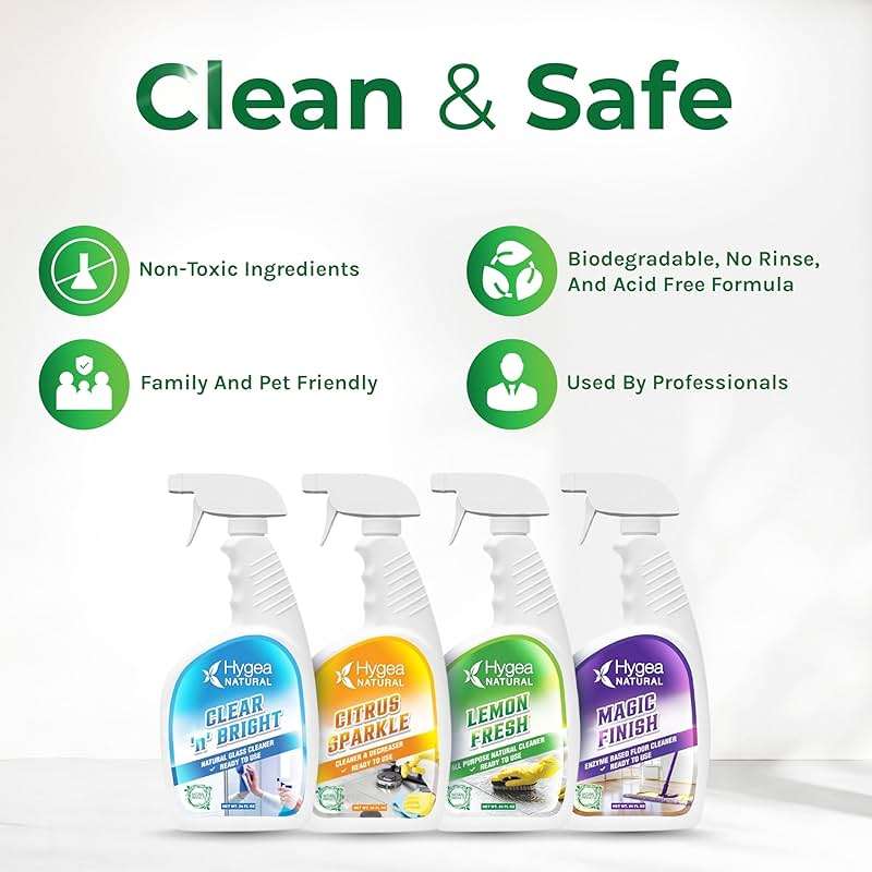 Hygea Natural Cleaning Supplies Kit All Purpose Cleaners, Citrus Degreaser, Floor and Tile Cleaner, Window, Glass and Mirror Cleaner- No Harsh Chemicals, Family safe - 4 Pack 24 oz Sprays - Image 3