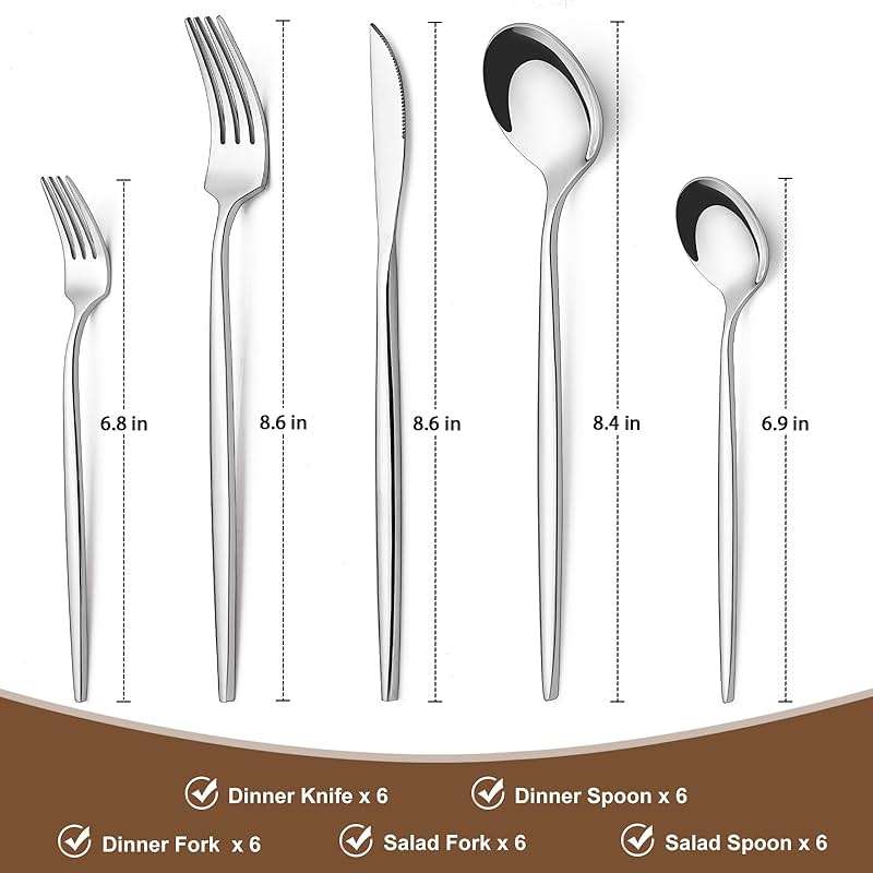 Silverware Set 30 Piece, Wildone Stainless Steel Flatware Set Service for 6, Cutlery Utensil Sets for Home Restaurant, Include Knife Fork Spoon Set, Dishwasher Safe - Image 3