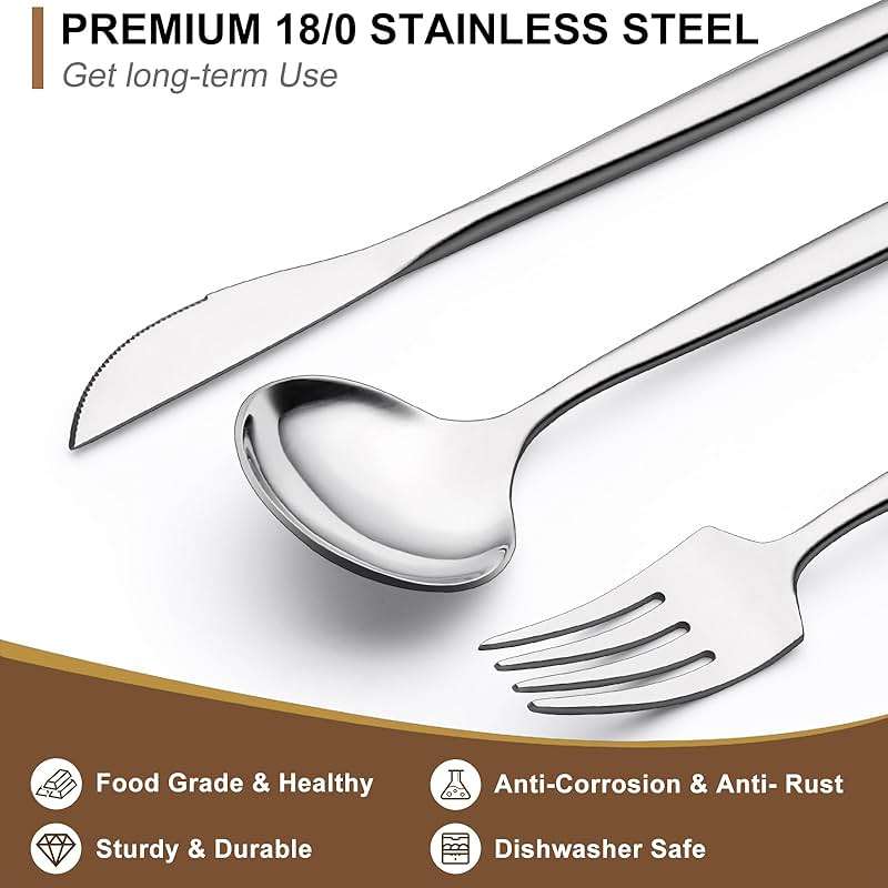 Silverware Set 30 Piece, Wildone Stainless Steel Flatware Set Service for 6, Cutlery Utensil Sets for Home Restaurant, Include Knife Fork Spoon Set, Dishwasher Safe - Image 4