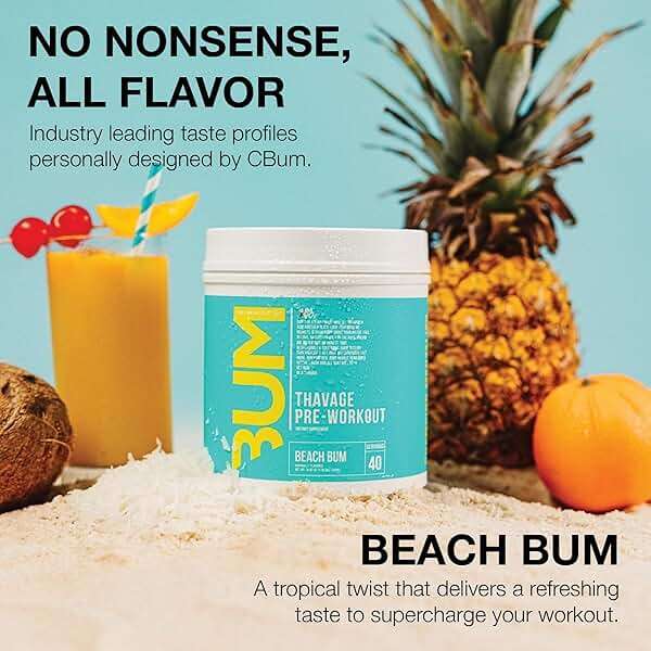 RAW Pre Workout Powder, Thavage (Beach Bum) - Chris Bumstead Sports Nutrition Supplement for Men & Women - Cbum Pre Workout for Working Out, Hydration, Mental Focus & Energy - 40 Servings - Image 3