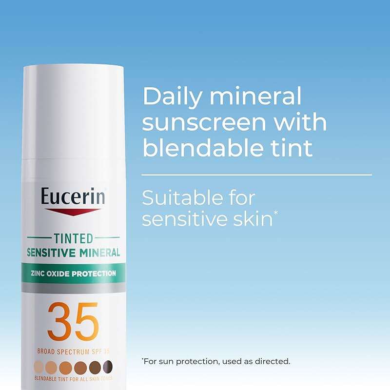 Eucerin Sun Tinted Sensitive Mineral Face Sunscreen Lotion SPF 35, Non-Comedogenic Mineral Sunscreen with Gentle Zinc Oxide Protection for Sensitive Skin, 1.7 Fl Oz Bottle - Image 2
