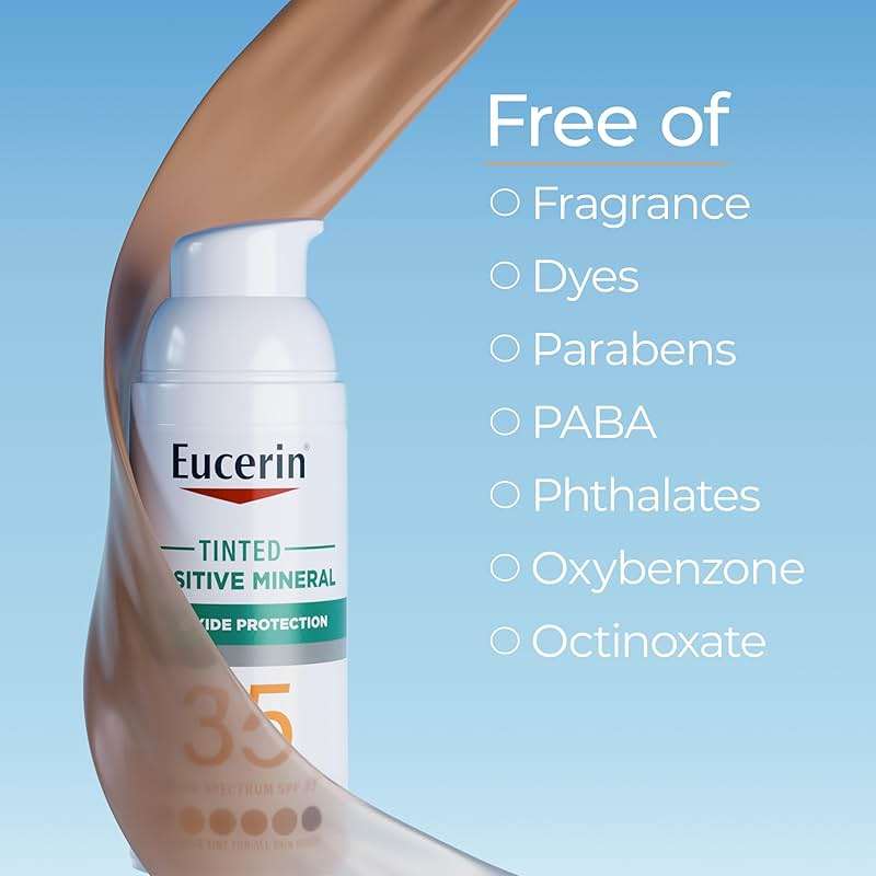 Eucerin Sun Tinted Sensitive Mineral Face Sunscreen Lotion SPF 35, Non-Comedogenic Mineral Sunscreen with Gentle Zinc Oxide Protection for Sensitive Skin, 1.7 Fl Oz Bottle - Image 6
