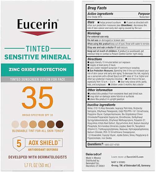 Eucerin Sun Tinted Sensitive Mineral Face Sunscreen Lotion SPF 35, Non-Comedogenic Mineral Sunscreen with Gentle Zinc Oxide Protection for Sensitive Skin, 1.7 Fl Oz Bottle - Image 9