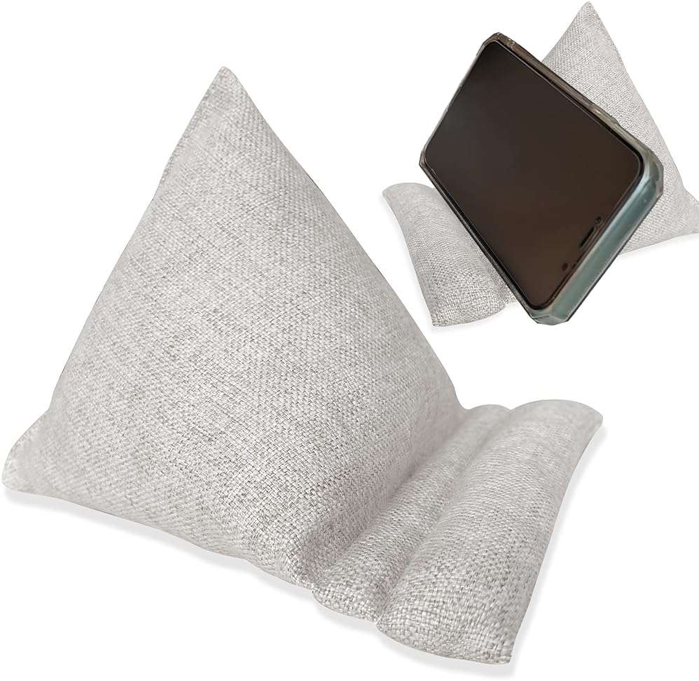 WARMTONE Cell Phone Holder for Bed, Phone Stand Bean Bags Soft Fabric Pillows Portable for Travel Universal for All Smartphones, Mini Tablets iPads, Natural - Image 1