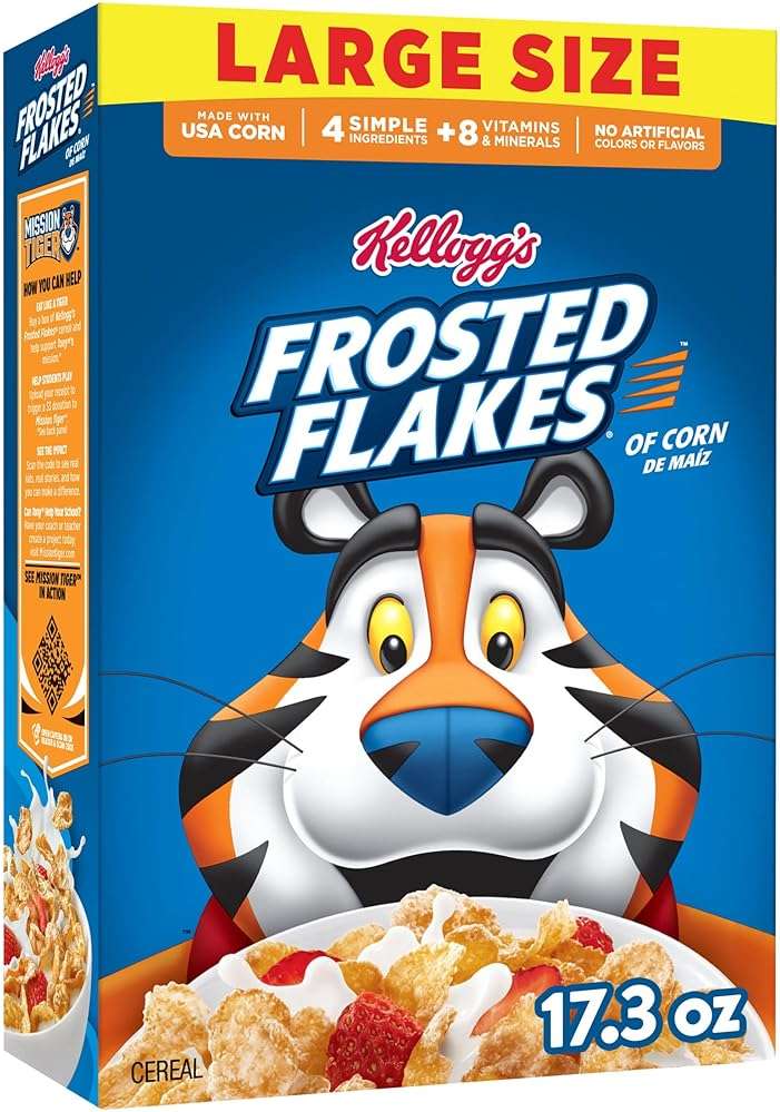 Frosted Flakes Breakfast Cereal, 8 Vitamins and Minerals, Kids Snacks, Large Size, Original, 17.3oz Box (1 Box) - Image 1