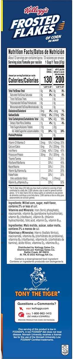 Frosted Flakes Breakfast Cereal, 8 Vitamins and Minerals, Kids Snacks, Large Size, Original, 17.3oz Box (1 Box) - Image 3
