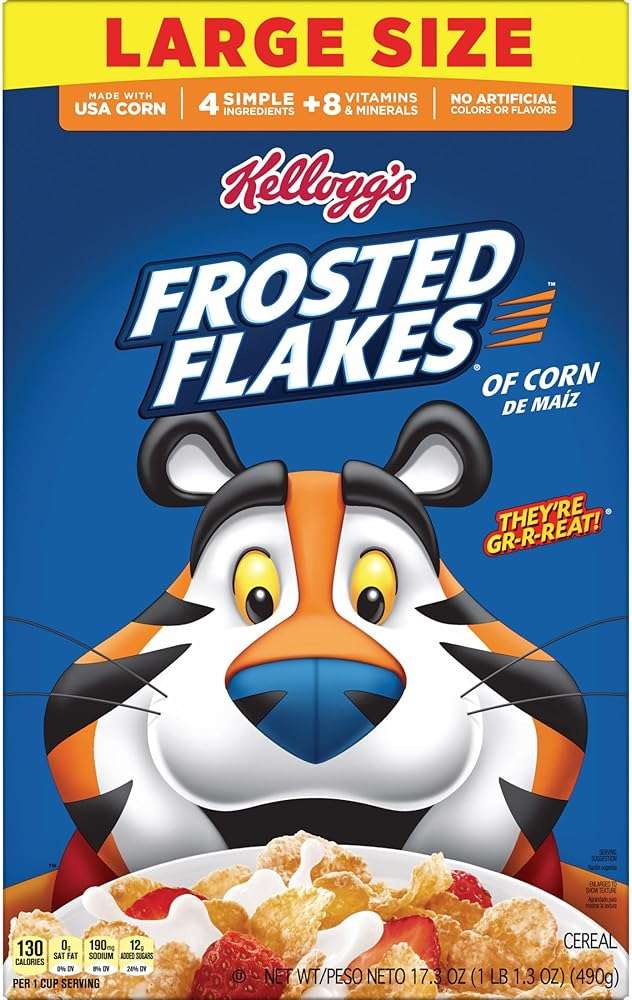 Frosted Flakes Breakfast Cereal, 8 Vitamins and Minerals, Kids Snacks, Large Size, Original, 17.3oz Box (1 Box) - Image 10