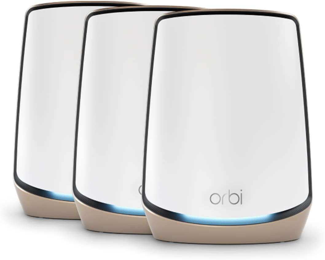 NETGEAR Orbi Tri-Band WiFi 6 Mesh Network System (RBK863S) – Router + 2 Satellite Extenders, Security Features, Up to 6Gbps, Up to 8,000 sq.ft., 100 Devices, 10 Gig Internet Port, Armor Subscription - Image 1