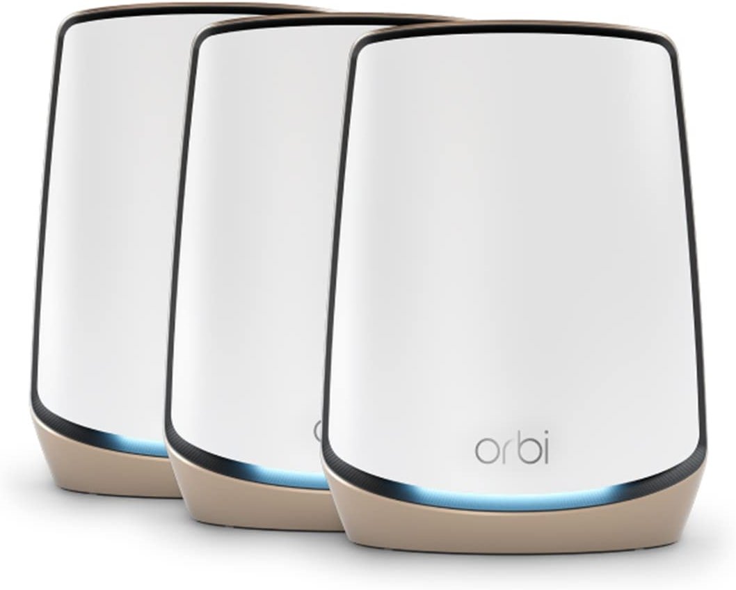 NETGEAR Orbi Tri-Band WiFi 6 Mesh Network System (RBK863S) – Router + 2 Satellite Extenders, Security Features, Up to 6Gbps, Up to 8,000 sq.ft., 100 Devices, 10 Gig Internet Port, Armor Subscription - Product Image