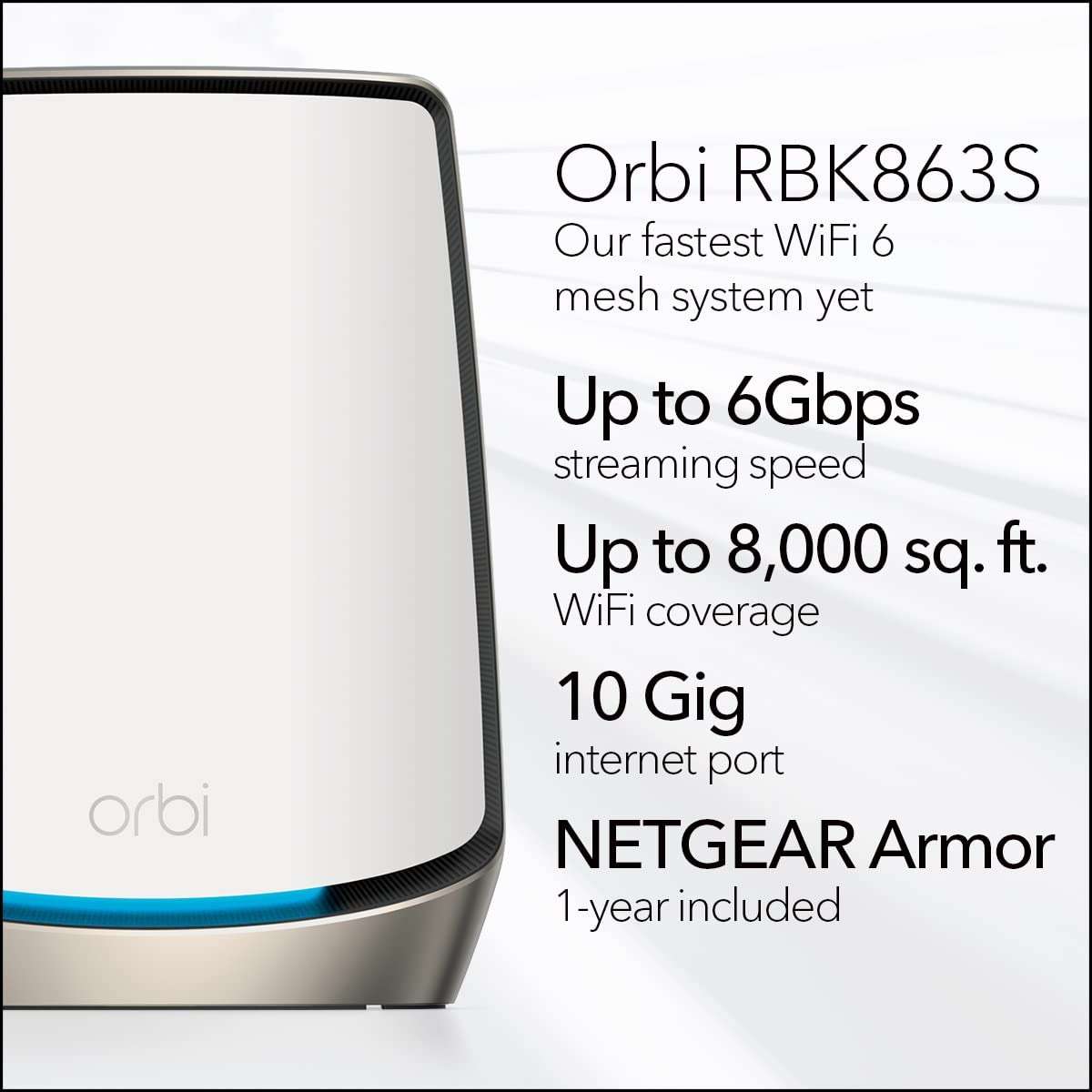 NETGEAR Orbi Tri-Band WiFi 6 Mesh Network System (RBK863S) – Router + 2 Satellite Extenders, Security Features, Up to 6Gbps, Up to 8,000 sq.ft., 100 Devices, 10 Gig Internet Port, Armor Subscription - Image 2