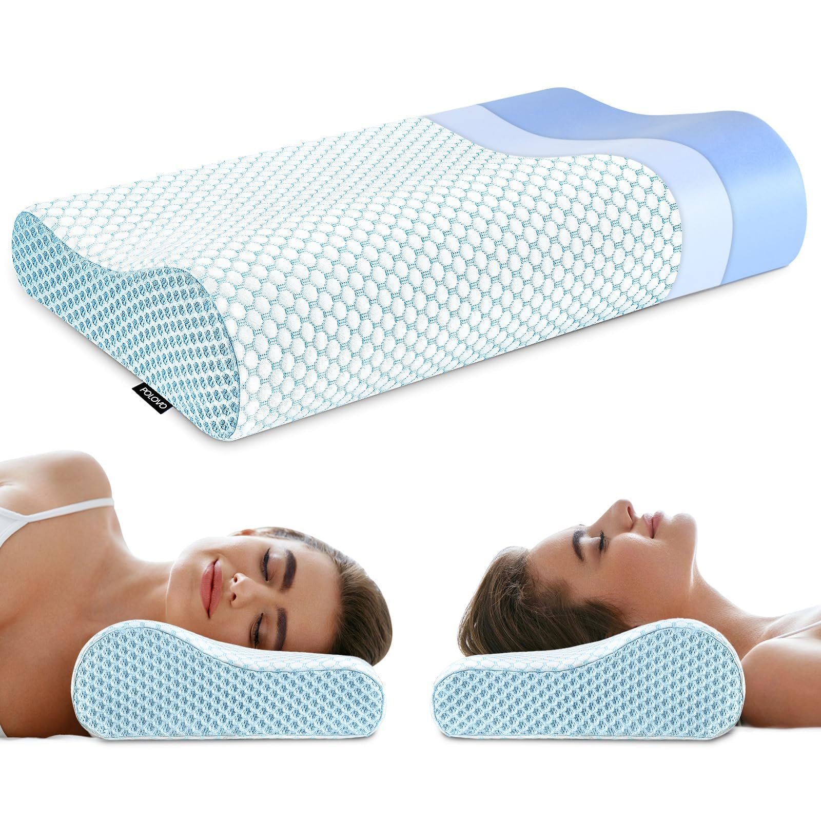 Memory Foam Bed Pillow for Sleeping, Ergonomic Cervical Contour Neck Support Orthopedic Pillow for Side Back Stomach Sleeper, Neck and Shoulder Pain - Product Image