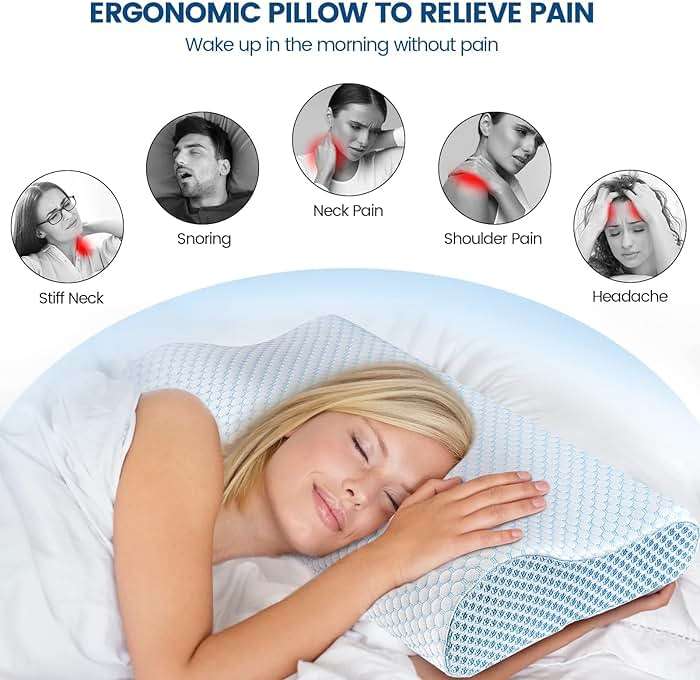 Memory Foam Bed Pillow for Sleeping, Ergonomic Cervical Contour Neck Support Orthopedic Pillow for Side Back Stomach Sleeper, Neck and Shoulder Pain - Image 4