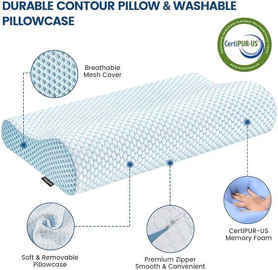 Memory Foam Bed Pillow for Sleeping, Ergonomic Cervical Contour Neck Support Orthopedic Pillow for Side Back Stomach Sleeper, Neck and Shoulder Pain - Image 5