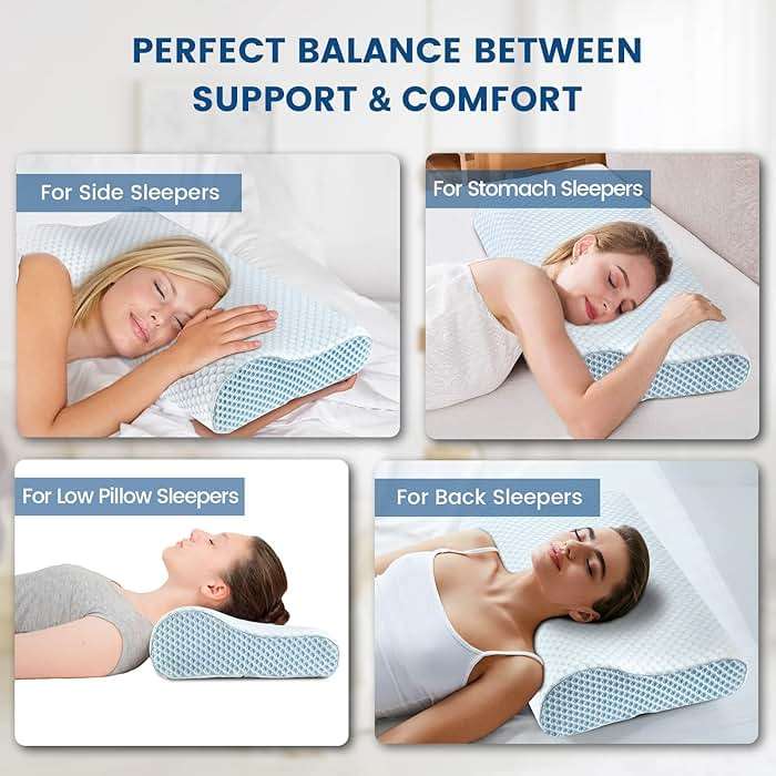 Memory Foam Bed Pillow for Sleeping, Ergonomic Cervical Contour Neck Support Orthopedic Pillow for Side Back Stomach Sleeper, Neck and Shoulder Pain - Image 6
