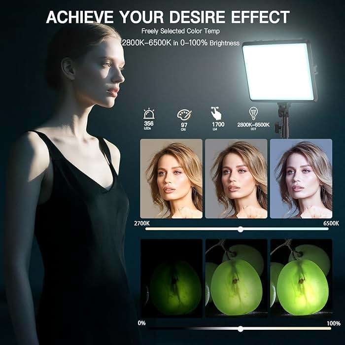 2-Pack LED Video Light Kit, NiceVeedi Studio Light, 2800-6500K Dimmable Photography Lighting Kit with Tripod Stand&Phone Holder, 73" Stream Light for Video Recording, Game Streaming, YouTube - Image 3