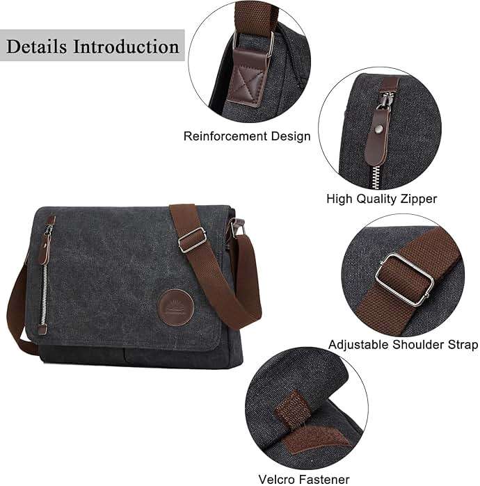 ZHIERNA Canvas Satchel Messenger Bag for Men Women, Vintage Shoulder Crossbody 13.3" Laptop Bag for Work Travel - Image 3