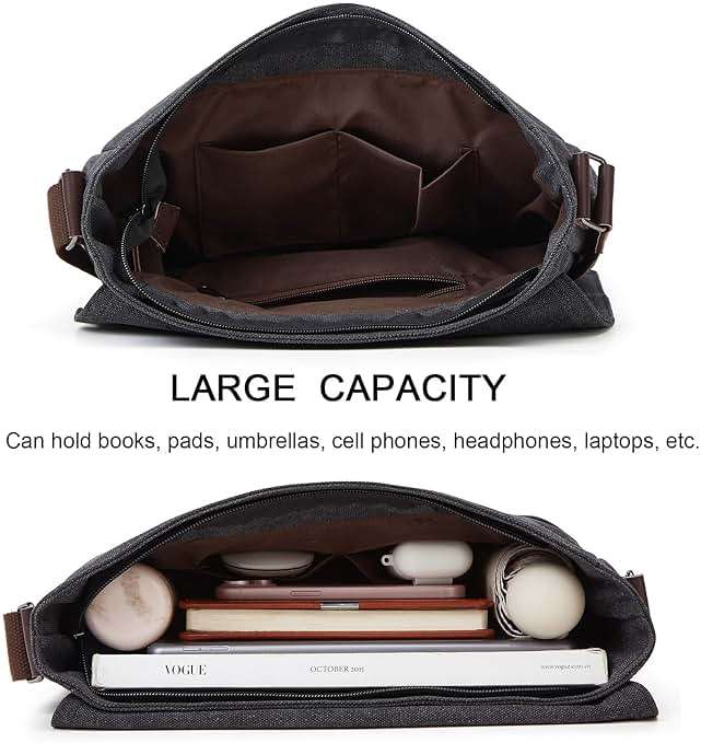 ZHIERNA Canvas Satchel Messenger Bag for Men Women, Vintage Shoulder Crossbody 13.3" Laptop Bag for Work Travel - Image 4