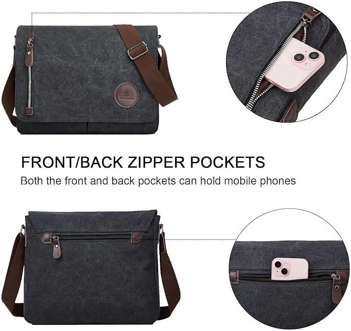 ZHIERNA Canvas Satchel Messenger Bag for Men Women, Vintage Shoulder Crossbody 13.3" Laptop Bag for Work Travel - Image 6