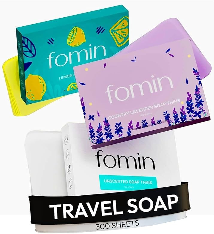 FOMIN - Antibacterial Paper Soap Sheets for Hand Washing - (300 Sheets) Lemon, Lavender, Unscented Travel Soap Sheets, Dissolvable Camping Mini Soap, Portable Hand Soap sheet - Product Image