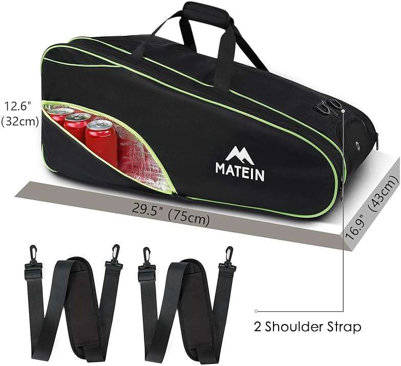 MATEIN Tennis Bag 6 Rackets, Large Racket Bag with Shoe Compartment, Cooler | Extra Large, Protective, Convertible, Removeable Shoulder Strap, Insulated Cooler Pocket, Water Resistant, Men Tournament Use - Image 2