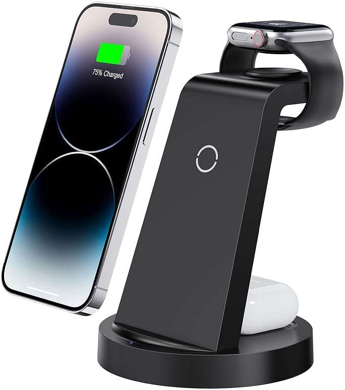 3 in 1 Charging Station for iPhone, Wireless Charger for iPhone 17 16e 16 15 14 13 12 11 X Pro Max & Apple Watch - Wireless Charging Station for AirPods 4 3 Pro - Image 1