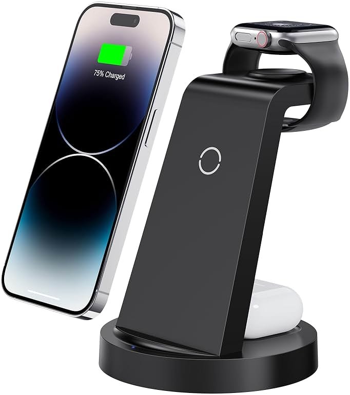 3 in 1 Charging Station for iPhone, Wireless Charger for iPhone 17 16e 16 15 14 13 12 11 X Pro Max & Apple Watch - Wireless Charging Station for AirPods 4 3 Pro - Product Image