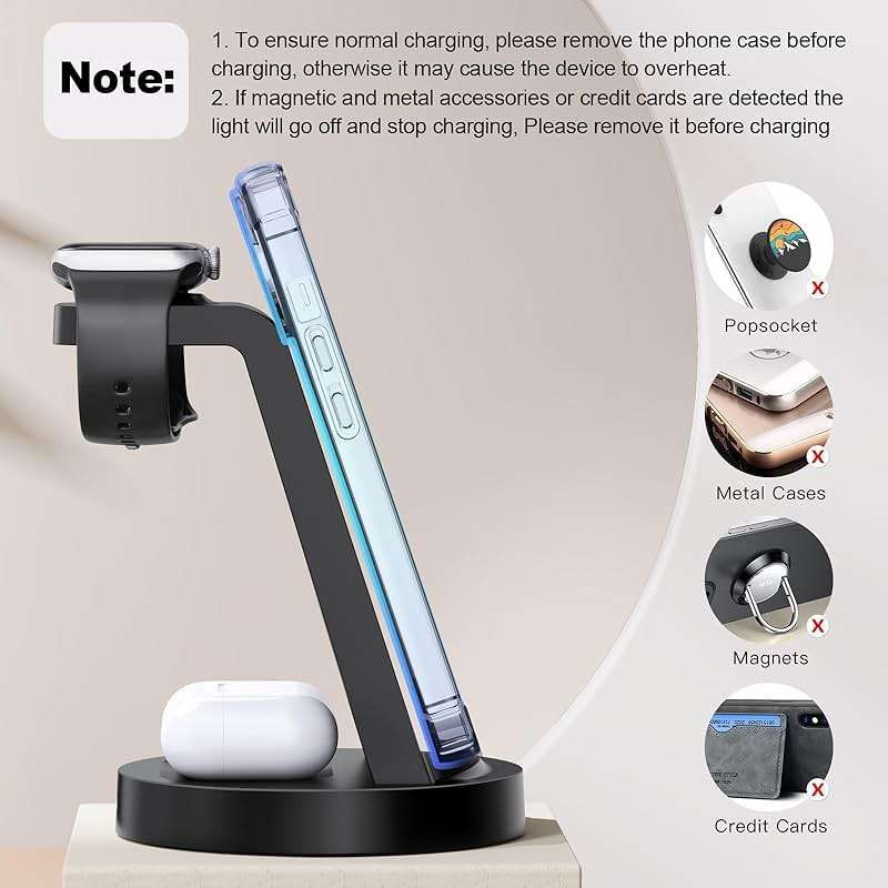3 in 1 Charging Station for iPhone, Wireless Charger for iPhone 17 16e 16 15 14 13 12 11 X Pro Max & Apple Watch - Wireless Charging Station for AirPods 4 3 Pro - Image 3