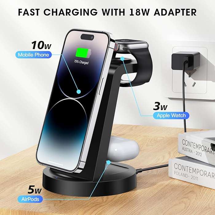 3 in 1 Charging Station for iPhone, Wireless Charger for iPhone 17 16e 16 15 14 13 12 11 X Pro Max & Apple Watch - Wireless Charging Station for AirPods 4 3 Pro - Image 4
