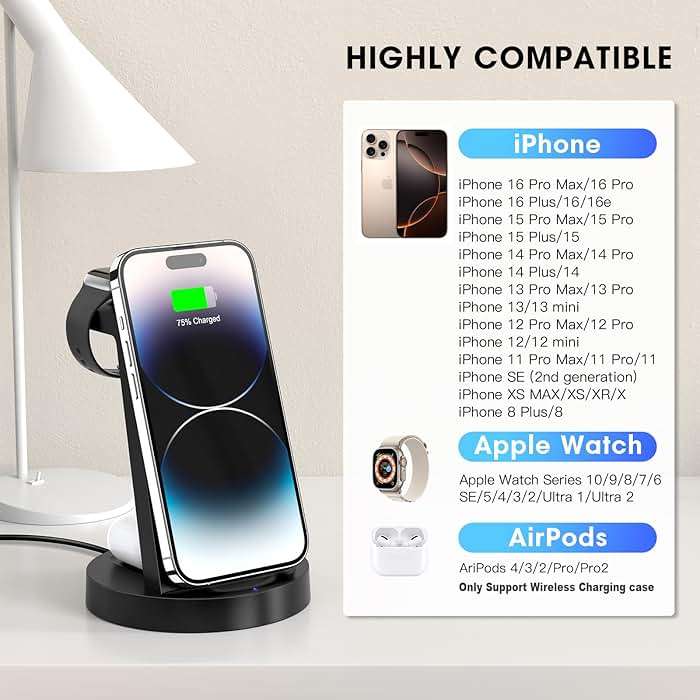 3 in 1 Charging Station for iPhone, Wireless Charger for iPhone 17 16e 16 15 14 13 12 11 X Pro Max & Apple Watch - Wireless Charging Station for AirPods 4 3 Pro - Image 5
