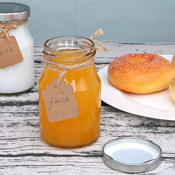 Accguan 6oz Glass Milk Bottles,Small Juice Bottles with Silver Caps,Jute Twine & Tag, Glass Yogert Jars Clear Glass Jars for Cake,Milk,Honey,Jam,Jelly,Spice,Wedding Favors,Shower Favors (36 Pack) - Image 7