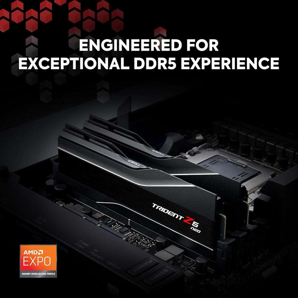 G.SKILL Trident Z5 Neo Series DDR5 RAM (AMD EXPO) 32GB (2x16GB) 6000MT/s CL30-38-38-96 1.35V Desktop Computer Memory U-DIMM - Matte Black (F5-6000J3038F16GX2-TZ5N) - Image 2