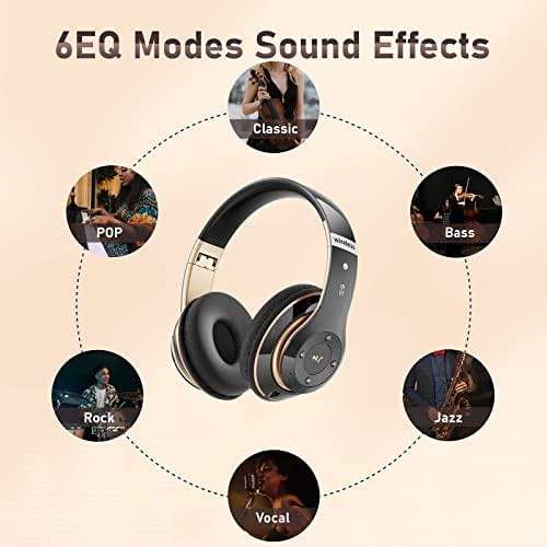 Falebare Bluetooth Headphones Over Ear, 6S Wireless Headphones Wired with 6 EQ Modes, 40 Hours Playtime Foldable HiFi Stereo Headset with Microphone, FM/TF for Cellphone/PC/Work (Black & Gold) - Image 5